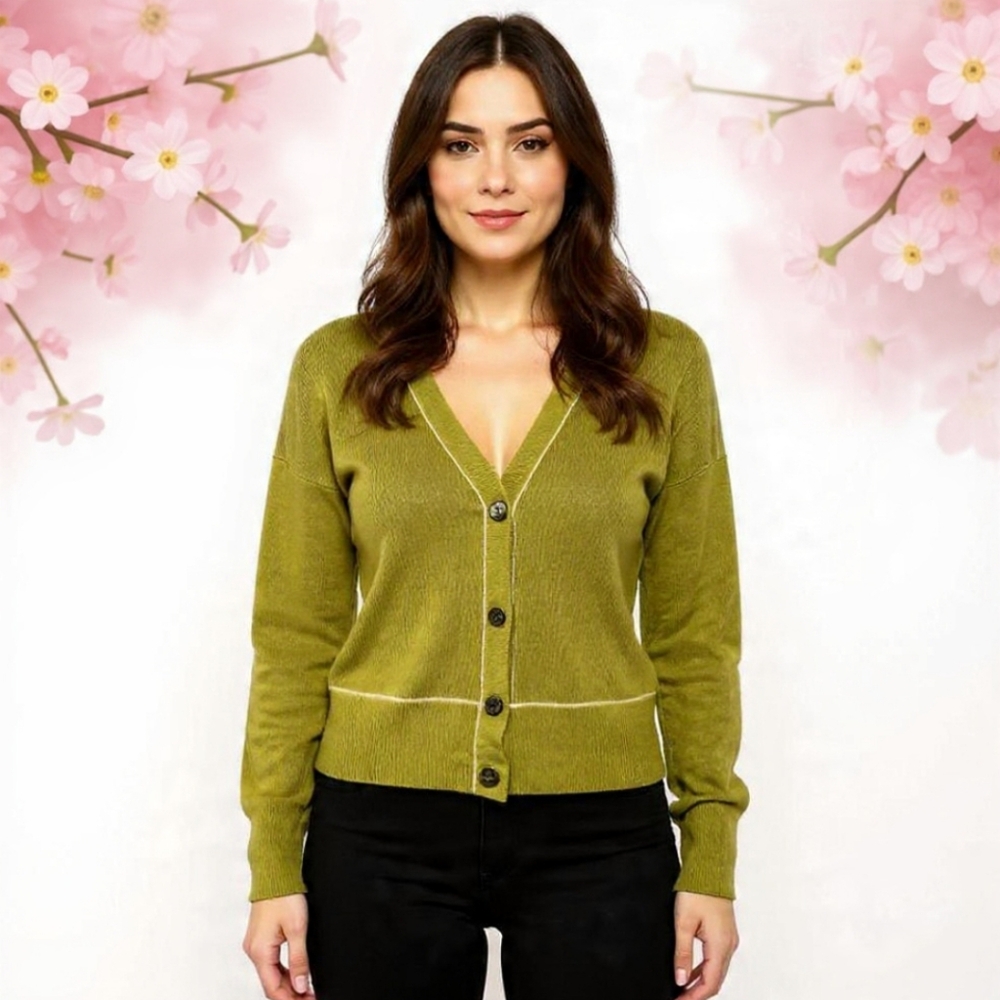 L🍀Adrianna Papell Lime Green Button-Up Cardigan